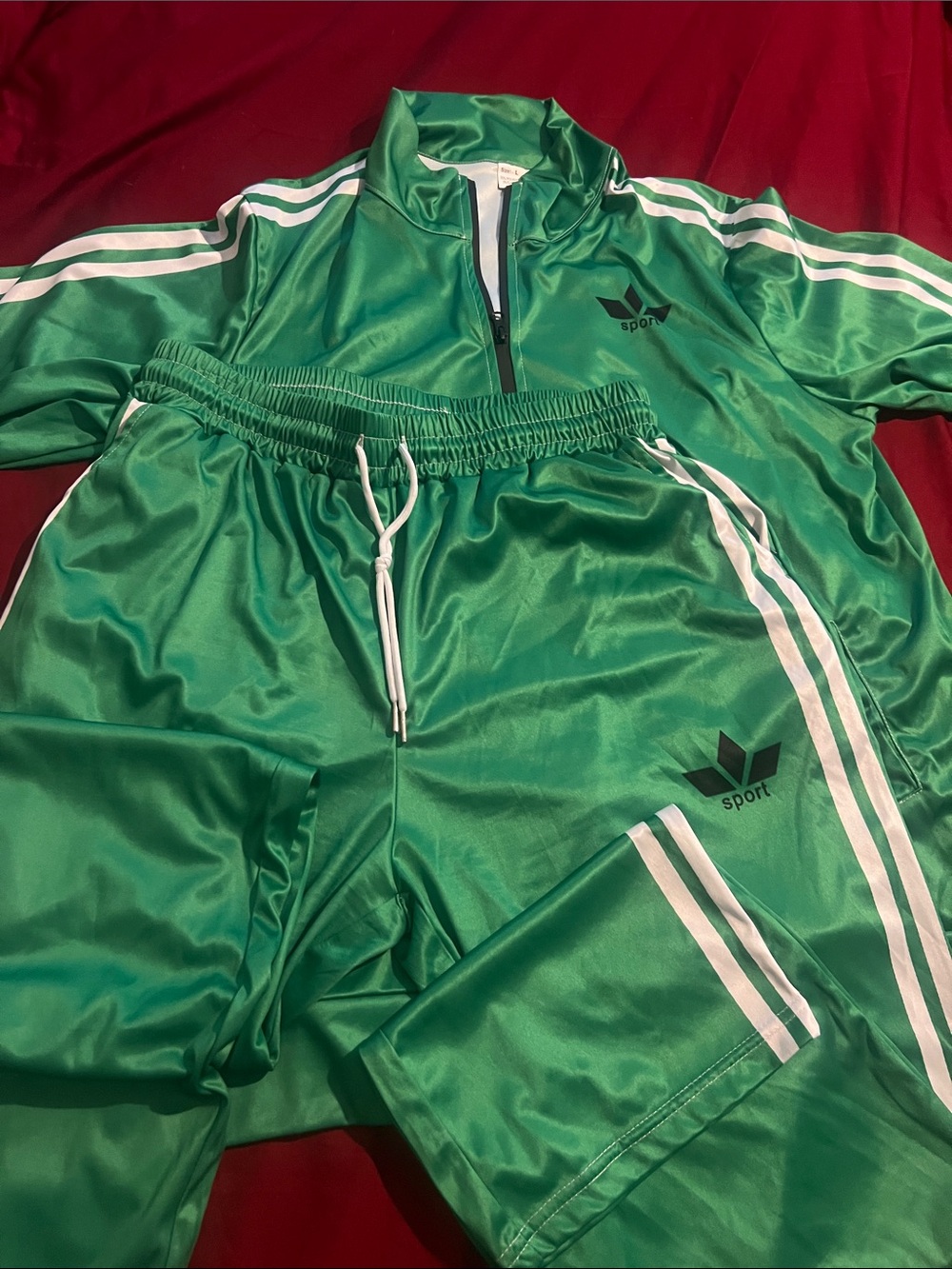 Women’s Sport Green adult Track Joggers with White Stripes
